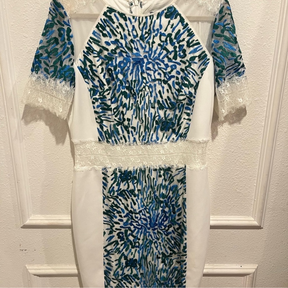 Tadashi Shoji ELSIE Blue and White Lace Dress